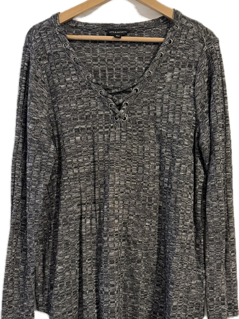 Rock & Republic Gray Lace-Up Knit Pullover